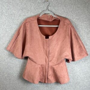 Women's Cape Jacket M Peplum Suede in Dusty Rose Pink Zipper Flutter Sleeve